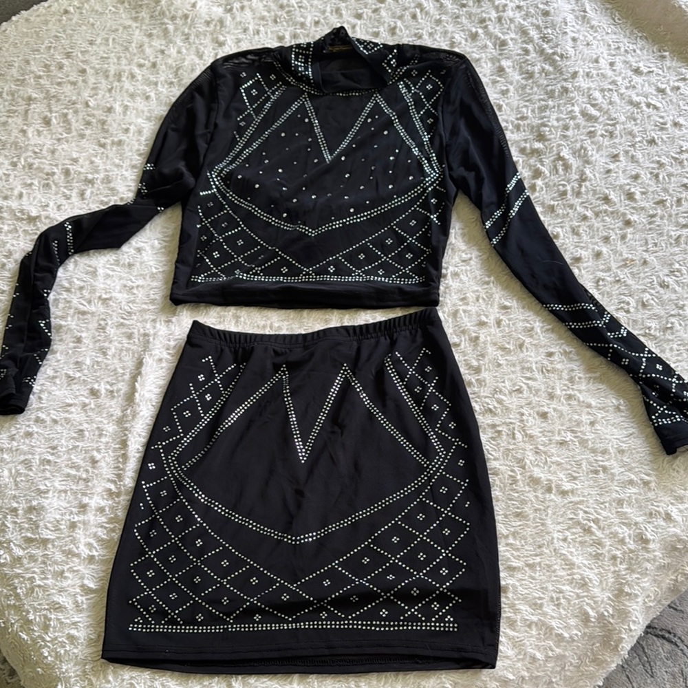 Balmain Black Embellished Pencil Mini Skirt